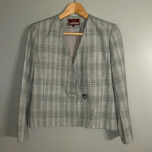 *Vintage* Jordache Plaid Blazer, Sz 7/8, Gray, Cropped Lined Jacket